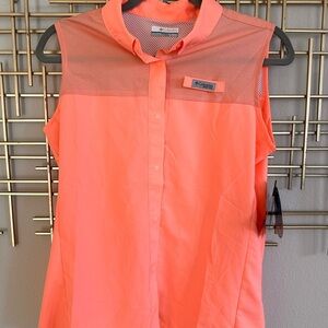 Columbia youth Sleeveless Button Down Shirt - Bright Coral